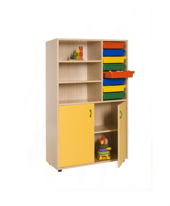 600318-Mueble medio armario y estantería cubetero F